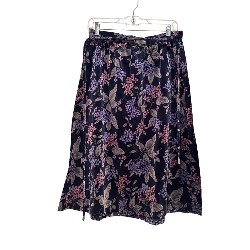 Vintage 90s Velour Dark‎ Floral A-Line Skirt Whimsygoth Romantic